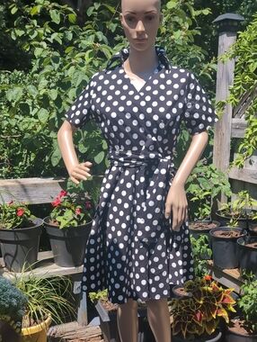 Polka Dot Wrap Dress - Black & White Cotton Tie Belt